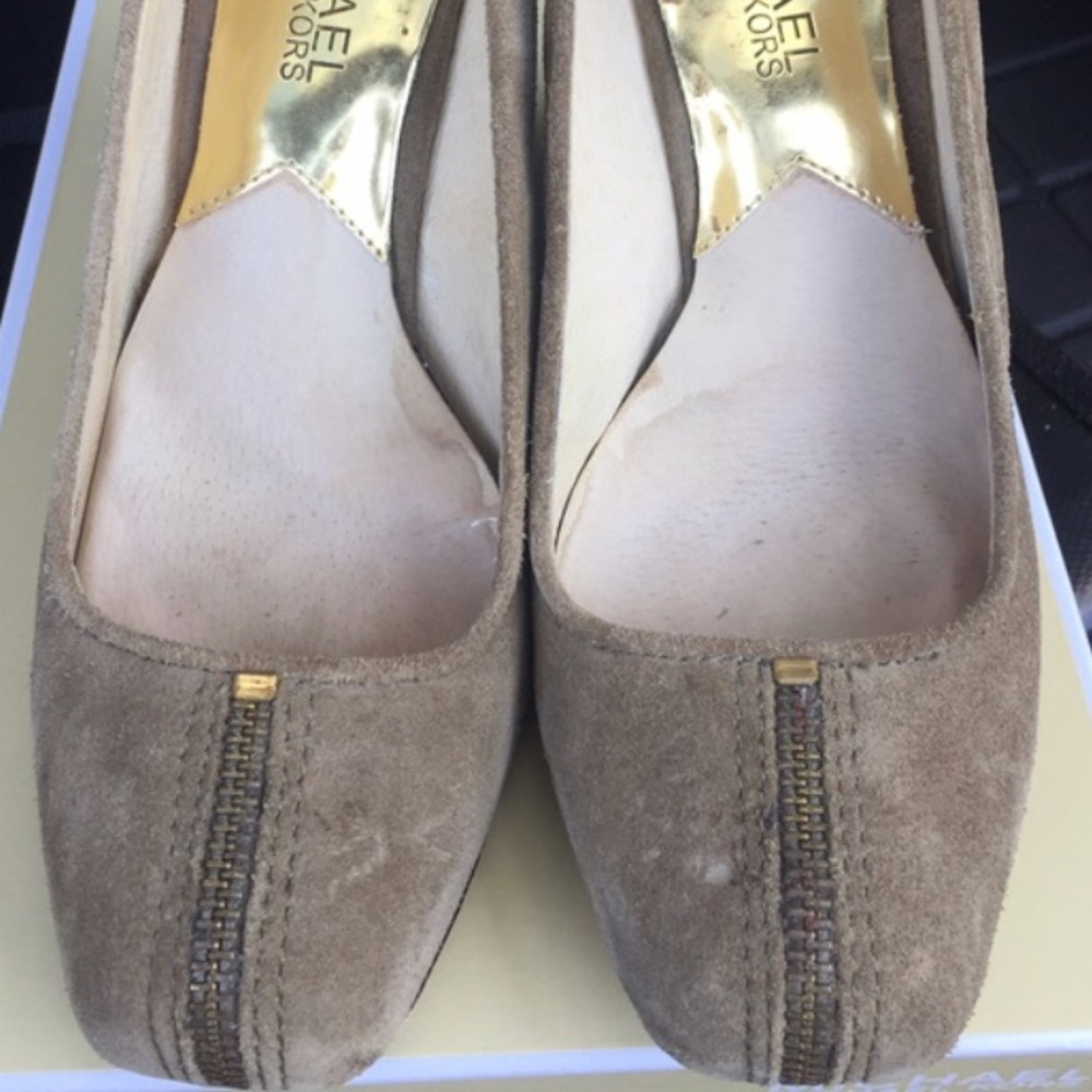 Michael Kors Nude Suede Wedge Hells with Gold